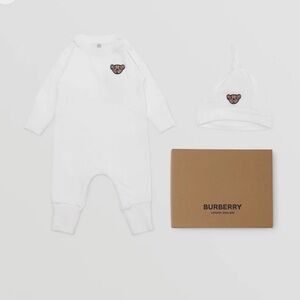 NEW Burberry Stretch Cotton Baby Footie with Embroidered Bear 6-9M